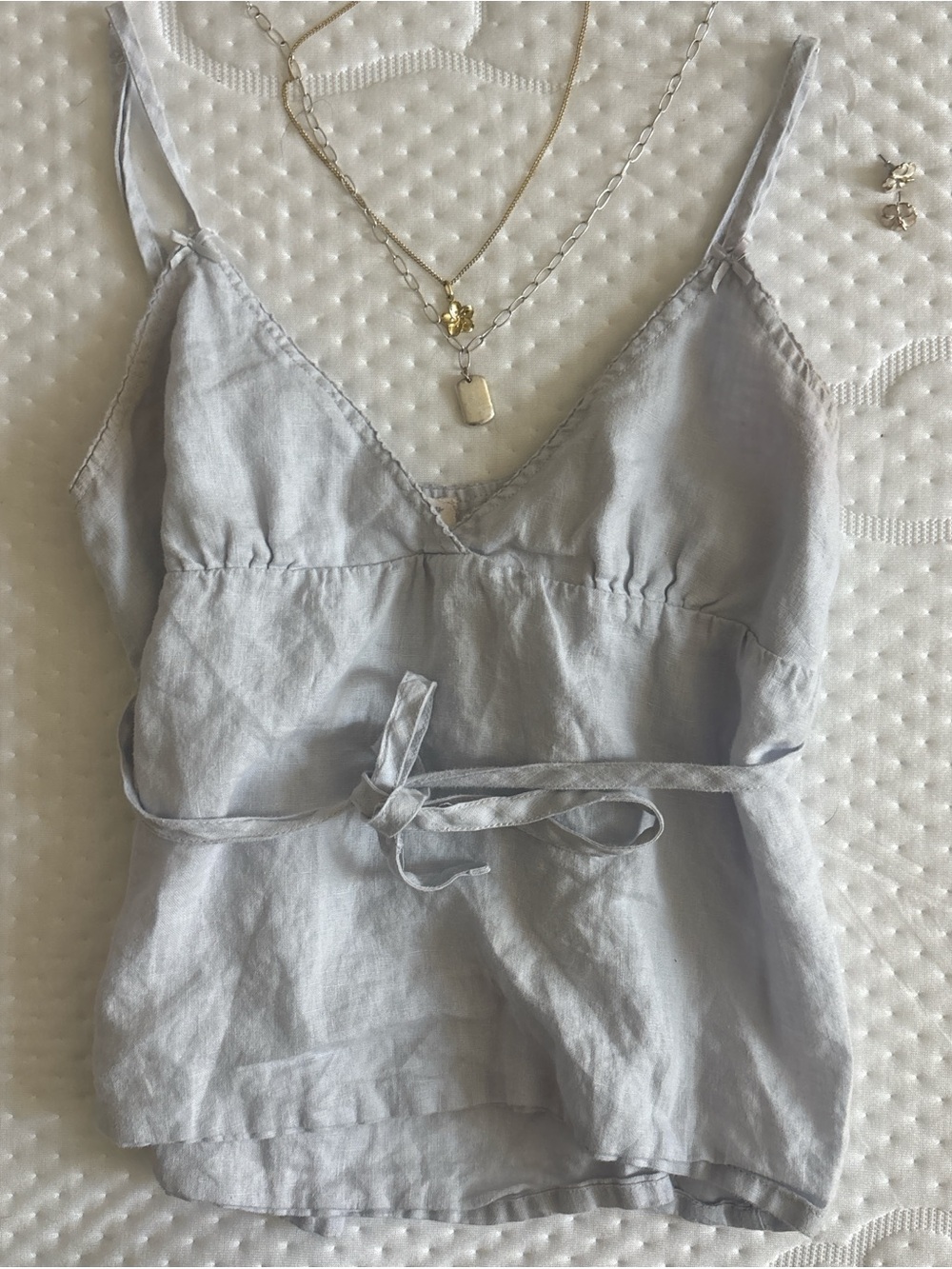 Brandy Melville Light Gray Linen Tie-Waist Tank Top